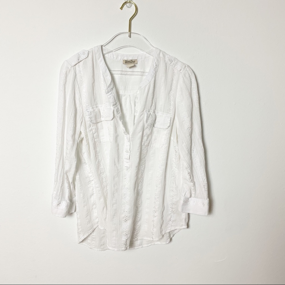 Lucky Brand White Top 3/4 sleeve xL
